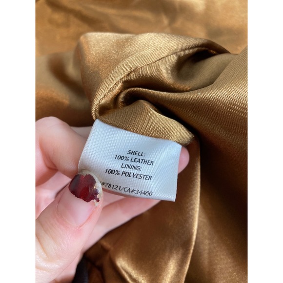 EILEEN FISHER Womens Tan Leather Jacket Sz S Zipper Collarless Timeless‎ Classic - Picture 6 of 12